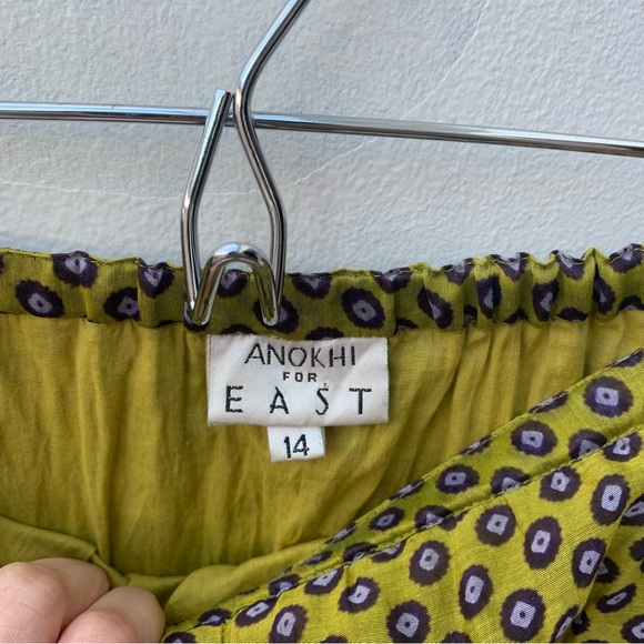 Anokhi for East Women's Size 14 Silk Maxi Skirt Green Pattern Eastern Crinkle - Picture 5 of 10